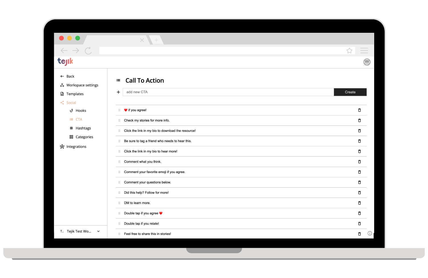 laptop displaying Tejik app dashboard